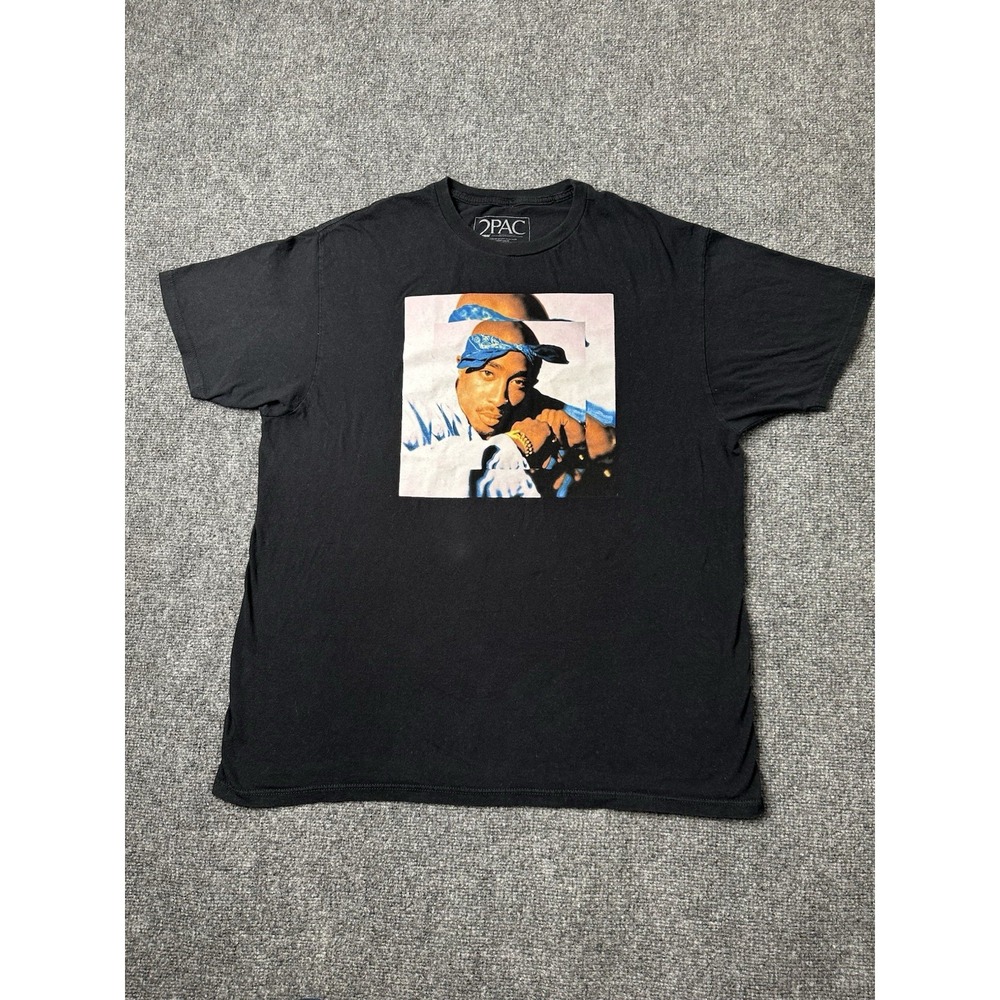 Mens Rap 2PAC Tupac Blue Bandana Portrait Graphic Tee‎ Black, Size XL